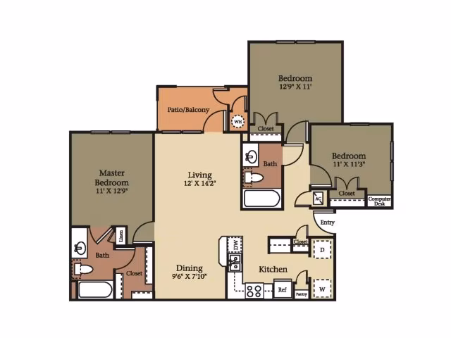 3 Bedroom 2 Bathroom C1 0311 floor plan